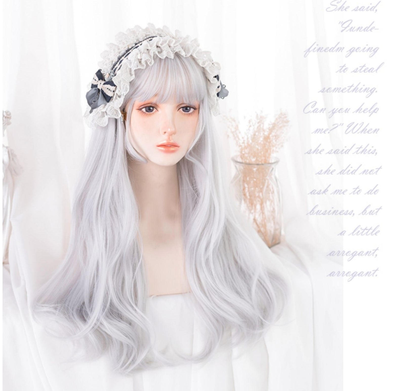 Peluca de pelo largo ondulado natural blanco plateado