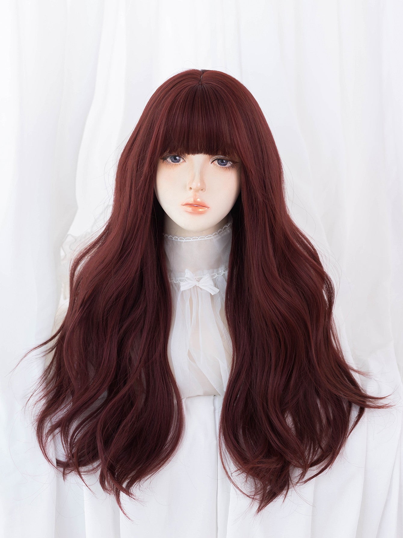 Borgoña Oscuro 73cm Pelo Rojo Ondulado - Peluca Natural