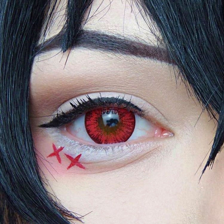 Red contacts on Dark eyes Cosplay