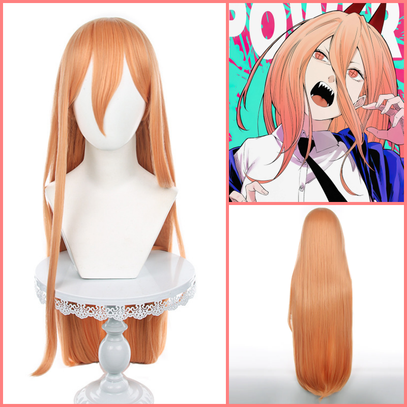 Chainsaw Man- Power 95cm Peluca de pelo de cosplay de calidad premium naranja leche