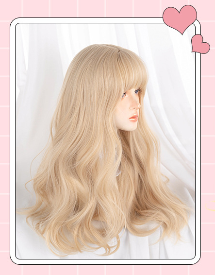 Champán 63 cm Cabello ondulado dorado miel con lindo flequillo - Peluca natural