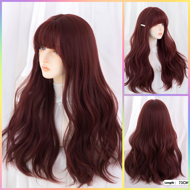 Borgoña Oscuro 73cm Pelo Rojo Ondulado - Peluca Natural