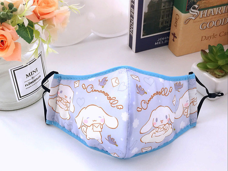 Linda mascarilla facial de algodón de dibujos animados (lavable y reutilizable)