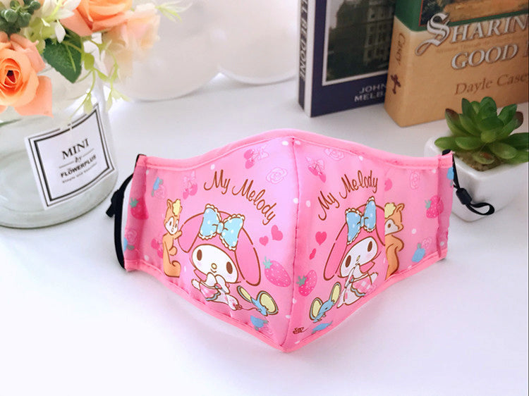 Linda mascarilla facial de algodón de dibujos animados (lavable y reutilizable)