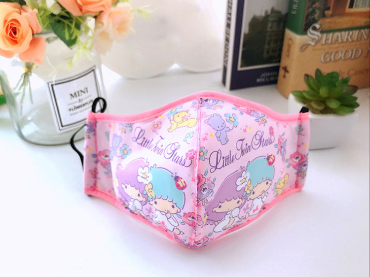 Linda mascarilla facial de algodón de dibujos animados (lavable y reutilizable)