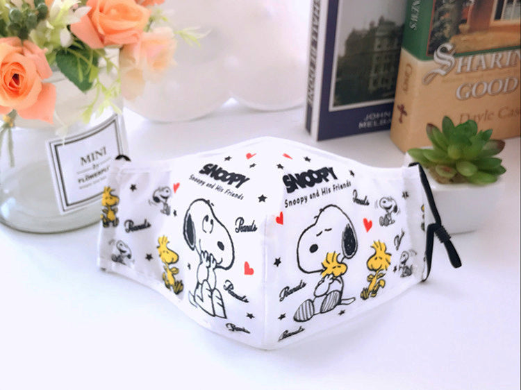 Linda mascarilla facial de algodón de dibujos animados (lavable y reutilizable)
