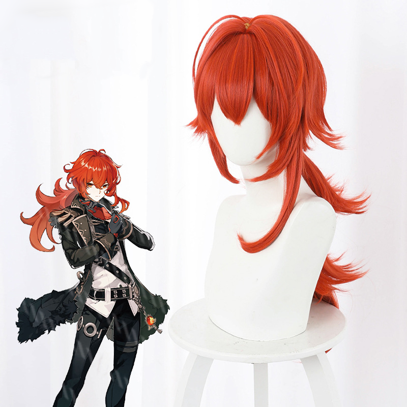 Genshin Impact- Peluca de cosplay Diluc Ragnvindr