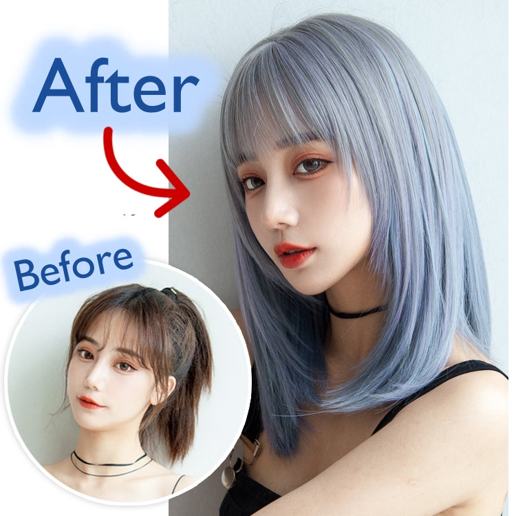 Estelle (Cenizo liso de longitud media de 45 cm con reflejos azules degradados) - Peluca natural