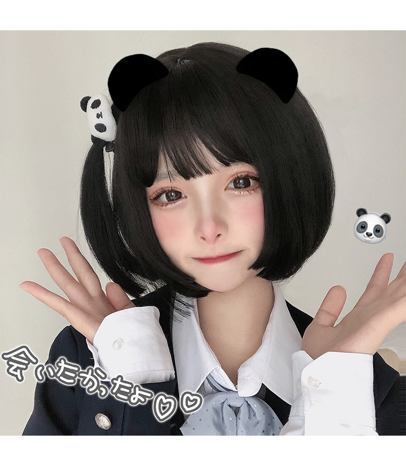 Cabello Bob negro puro de 32 cm con flequillo - Peluca natural