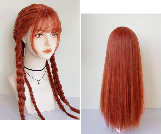 Sophia (70cm Orange Red Long Straight Hair with Bangs) - Lolita Wig