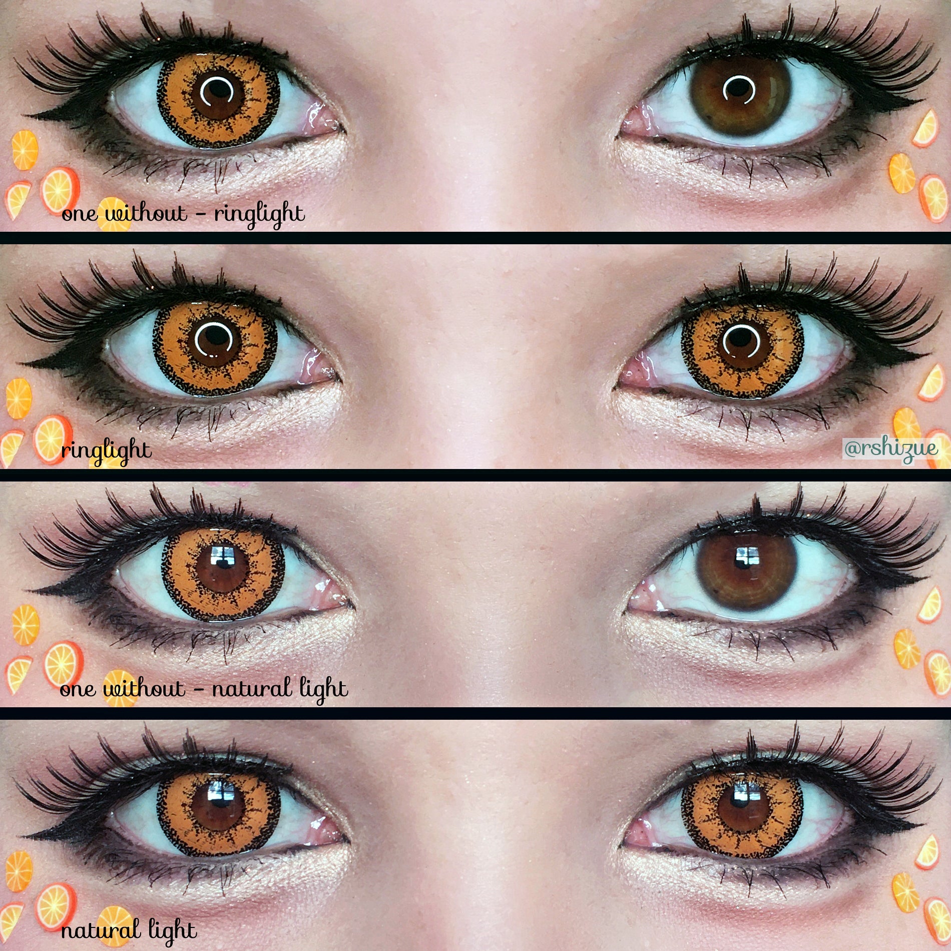 Vivid Brilliant Orange Cosplay Contacts Bright cosplayer close up