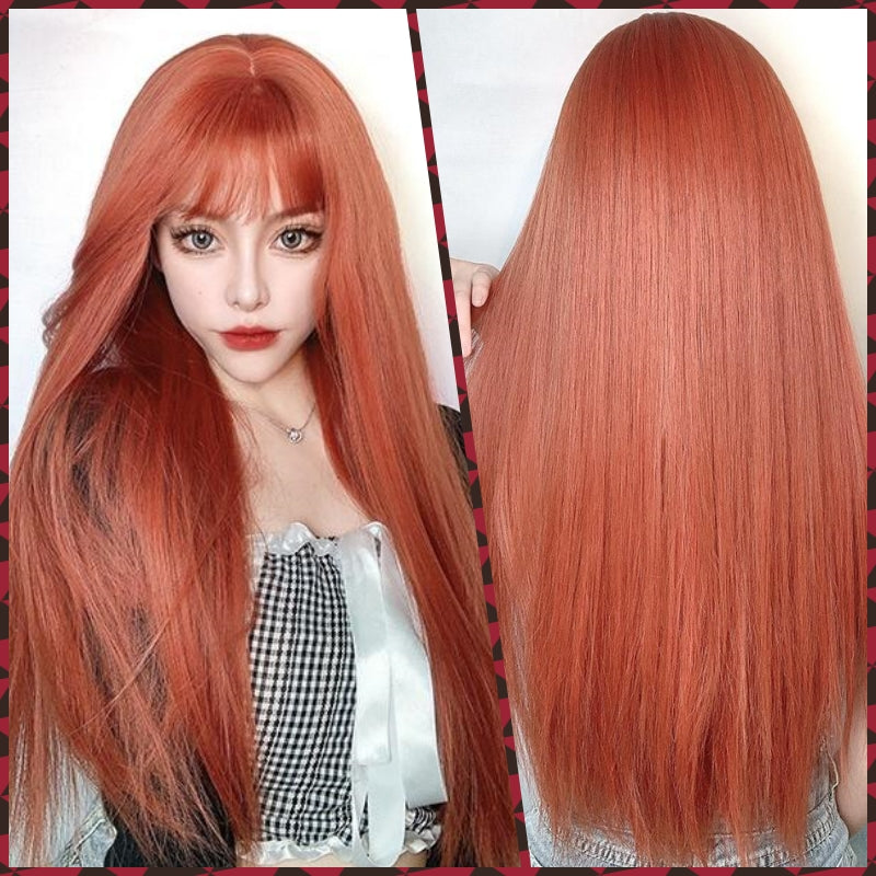 Sophia (pelo liso largo rojo anaranjado de 70 cm con flequillo) - Peluca Lolita