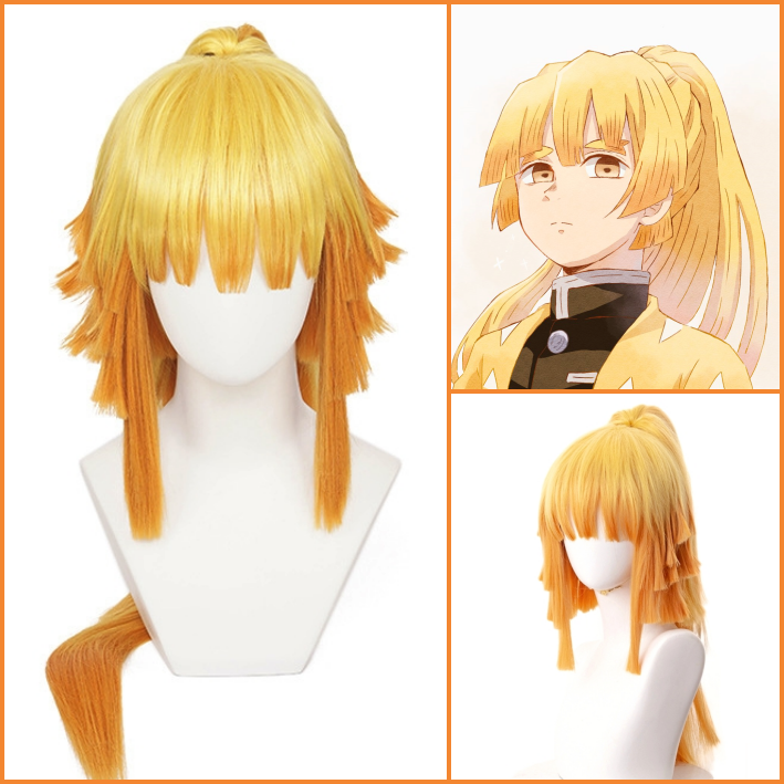 Demon Slayer-Peluca de cosplay femenina Zenitsu Agatsuma