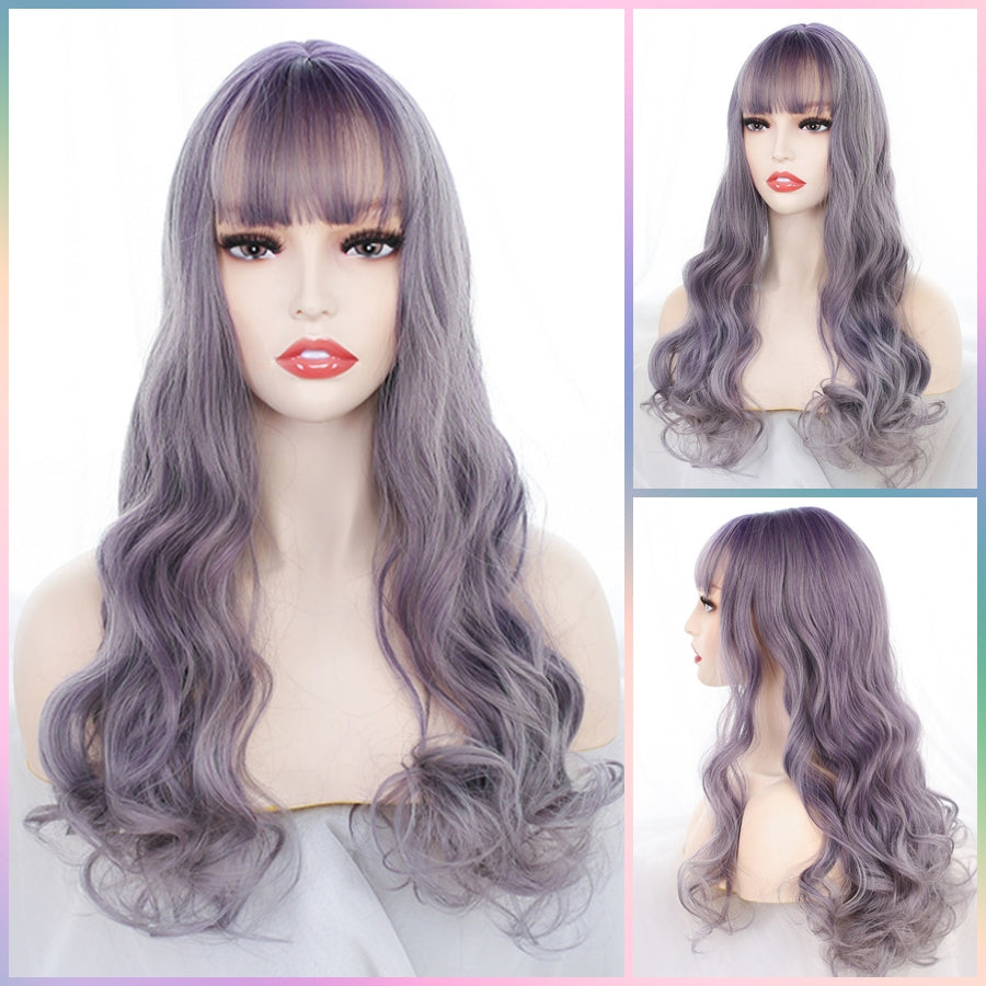 Candy Muffin (72cm Largo Rizado Ceniza Lavanda Ombre) -Peluca Lolita