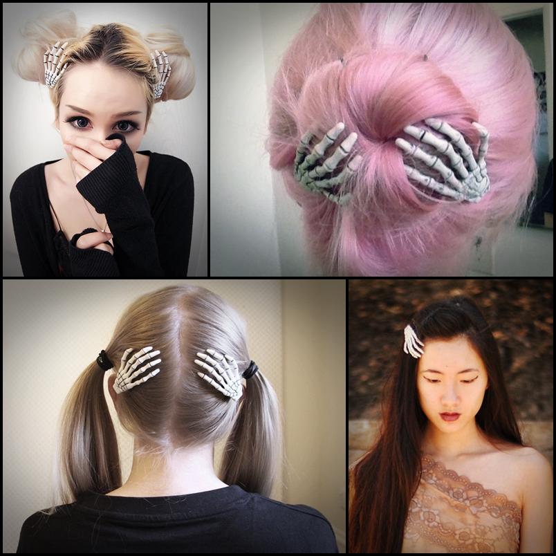 Harajuku Skeleton Hand Hair Clips (1 Piece) - Ohmykitty Online Store