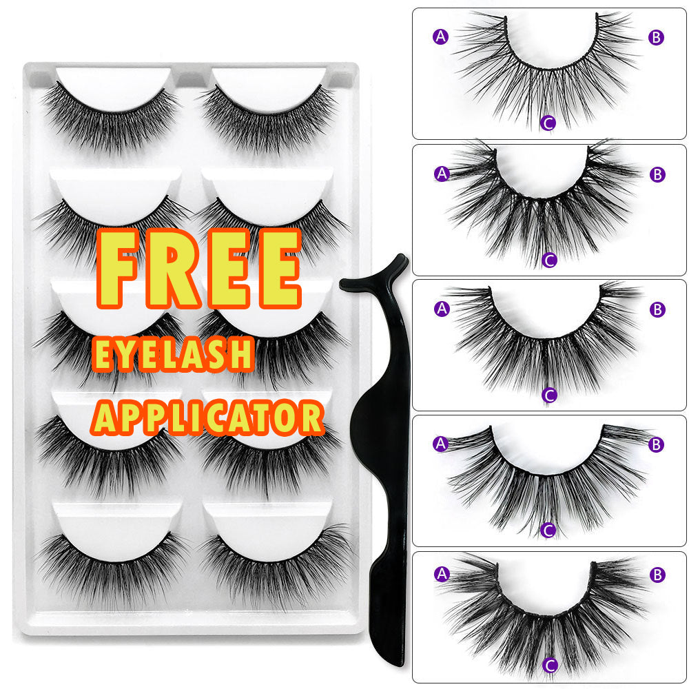 5 pestañas diferentes de alto volumen y calidad premium (incluye aplicador de pestañas)