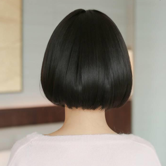 32cm Pure Black Bob Hair with Bangs - Natural Wig
