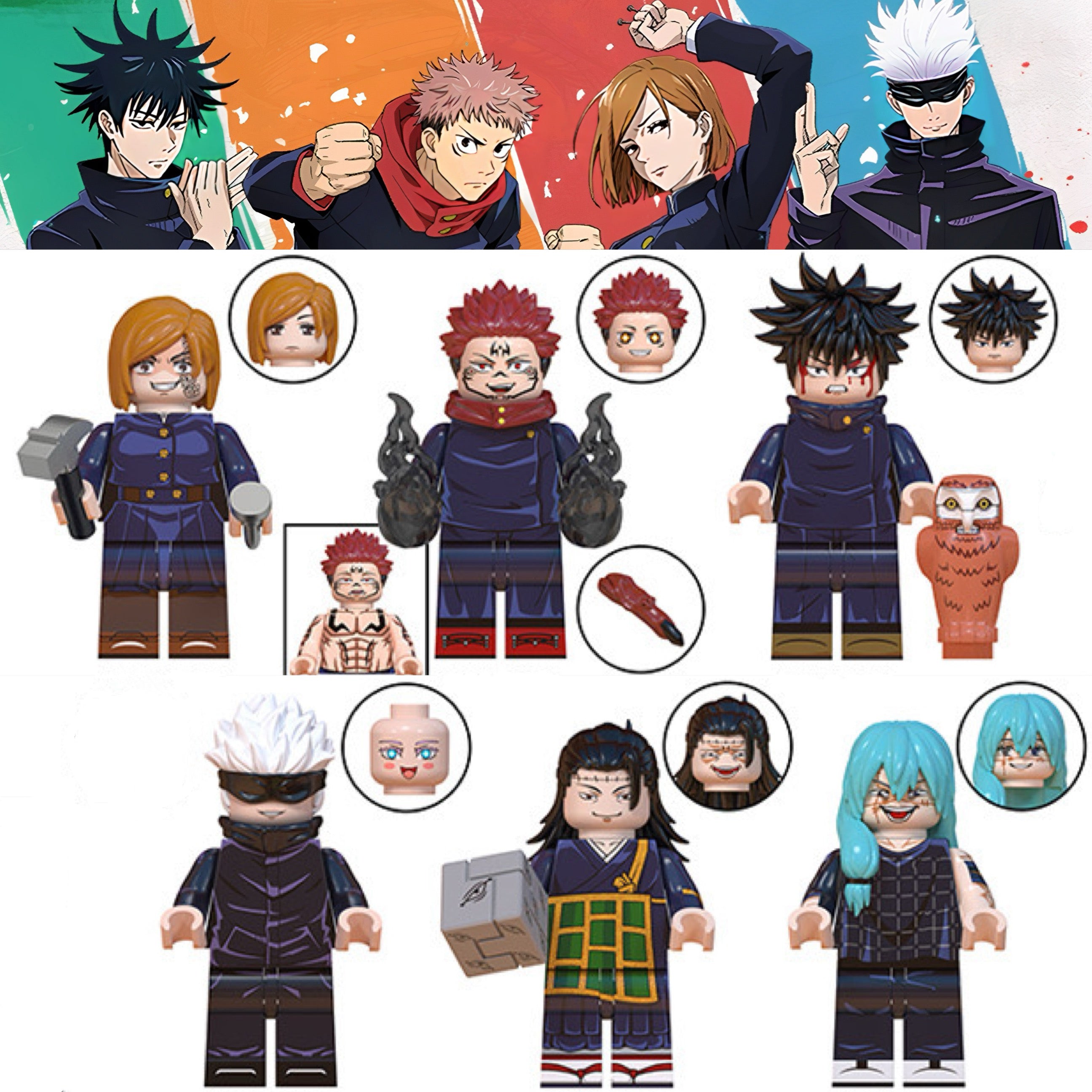 Jujutsu Kaisen Anime Gojo Saturo Yuji Itadori Nobara Lego Minifigure