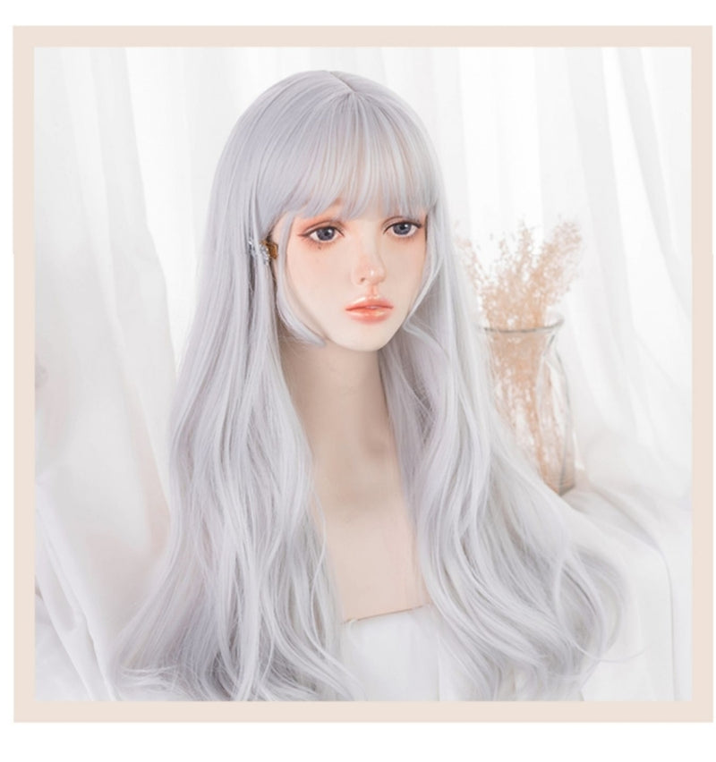 Silver White Natural Wavy Long Hair Wig
