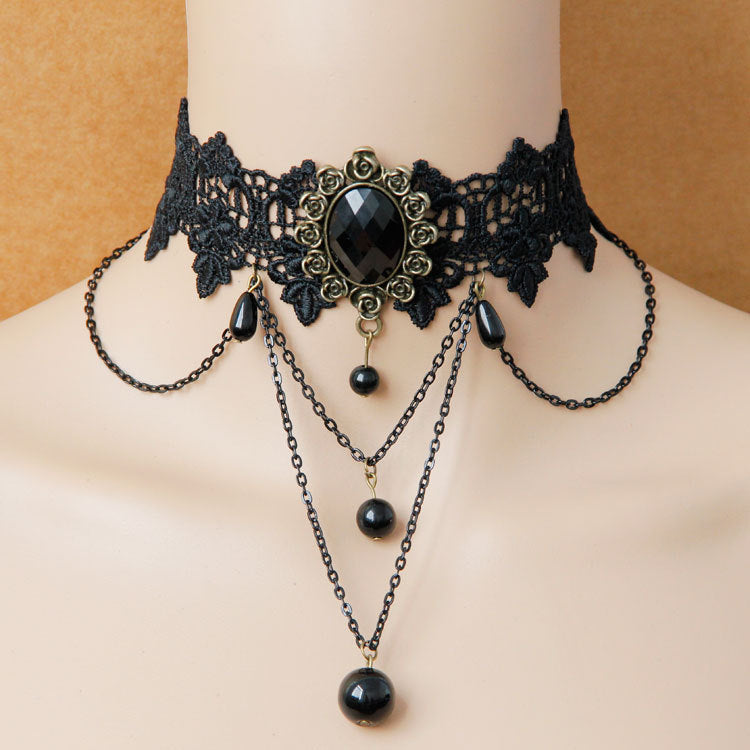 Black Pendant Dark Queen Gothic Lace Choker Necklace