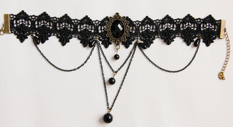Black Pendant Dark Queen Gothic Lace Choker Necklace