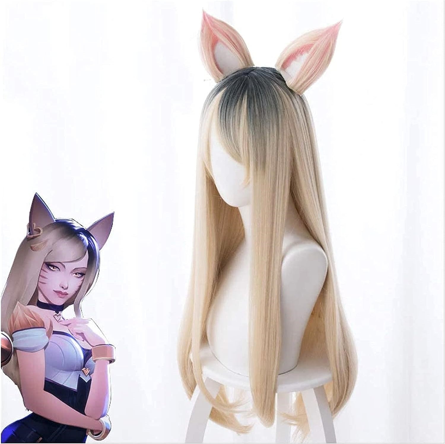 K/DA League of Legends - Ahri - Peluca Cosplay (Incluye Orejas) 