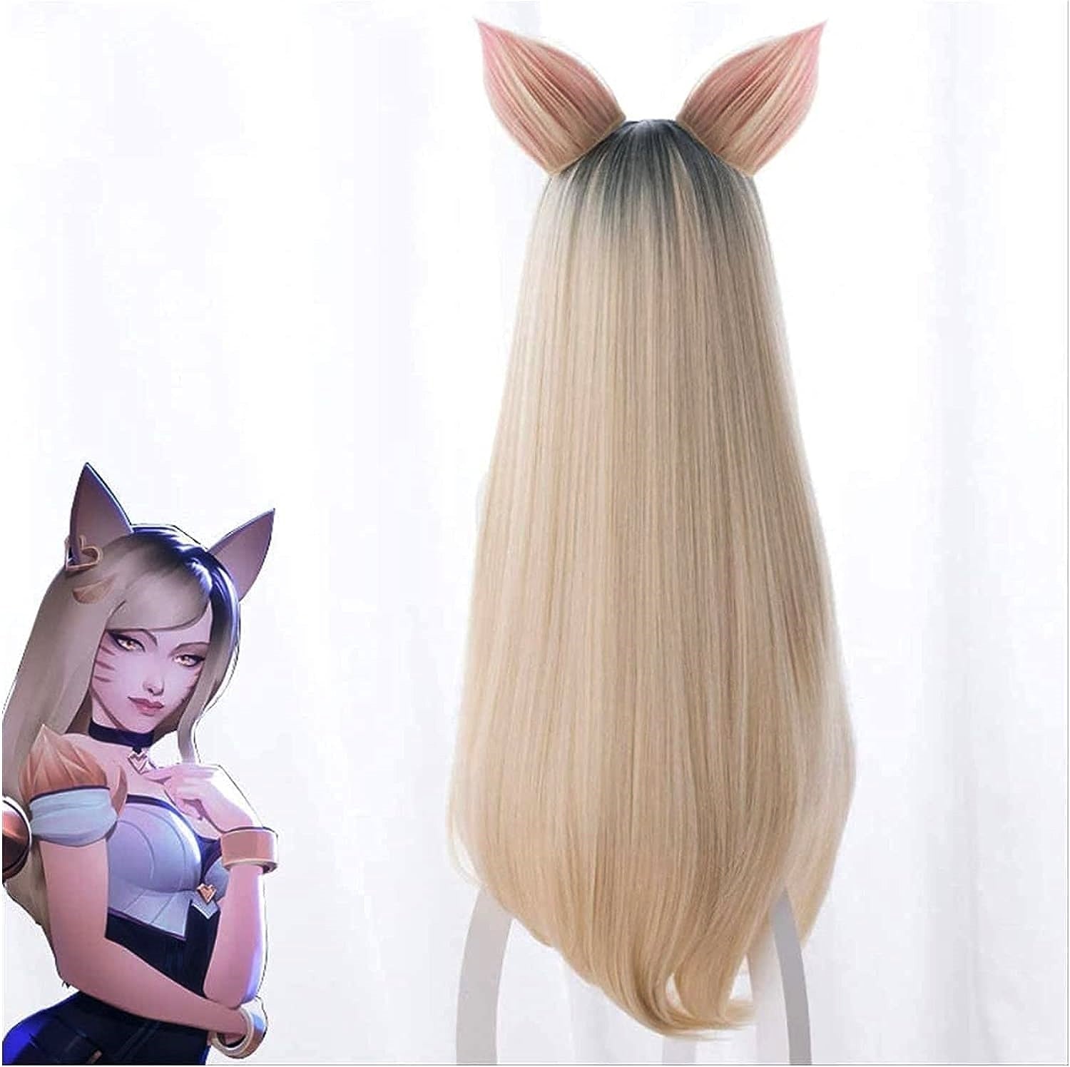 K/DA League of Legends - Ahri - Peluca Cosplay (Incluye Orejas) 