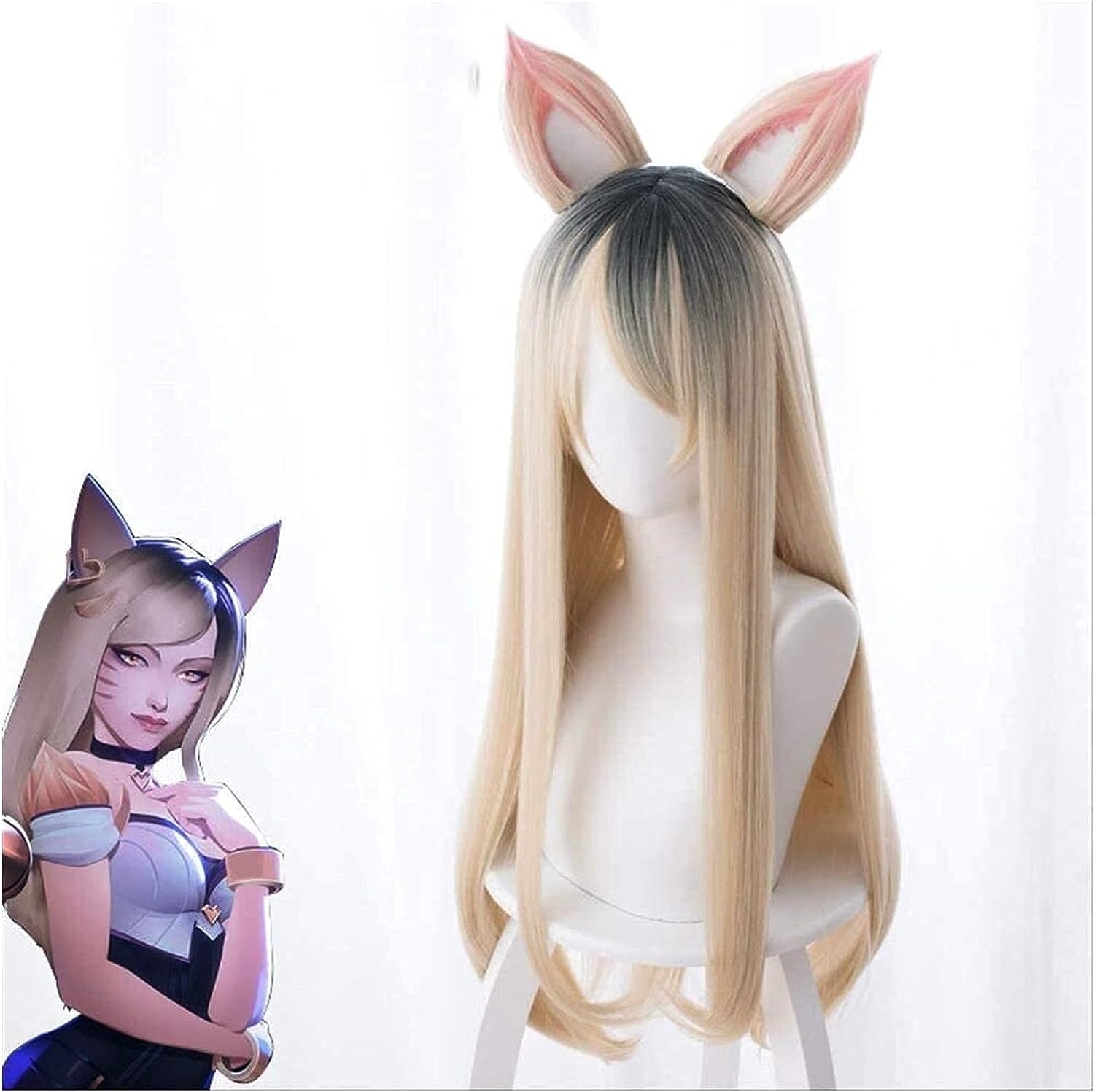 K/DA League of Legends - Ahri - Peluca Cosplay (Incluye Orejas) 