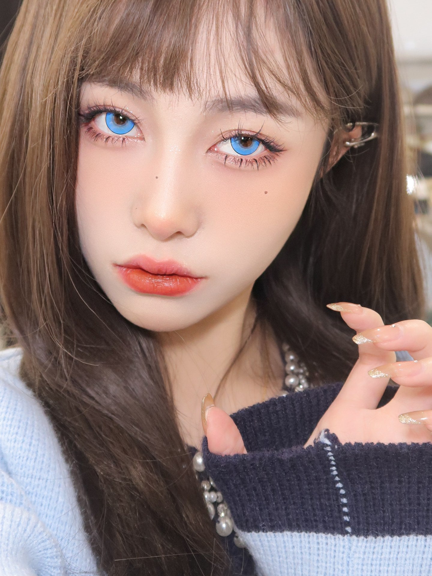AmlyCity ラインストーンフーディー　Bule Free Intense Pop Blue Cosplay Contacts | 14.5mm Opaque Blue Lenses