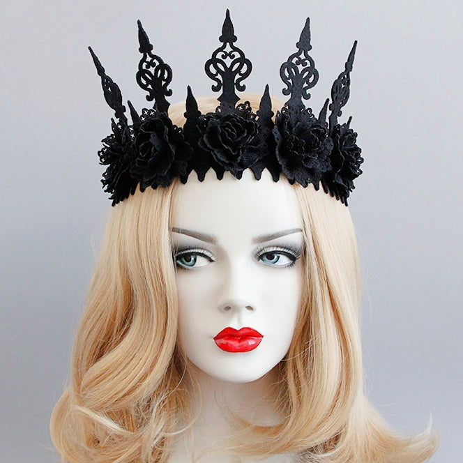 Dark Queen Gothic Styled Black Roses Headband