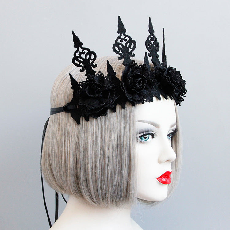 Dark Queen Gothic Styled Black Roses Headband