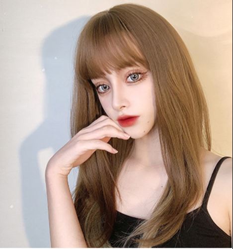 Straight Honey Ash Brown Ombre with Cute Bangs Natural Hair Wig