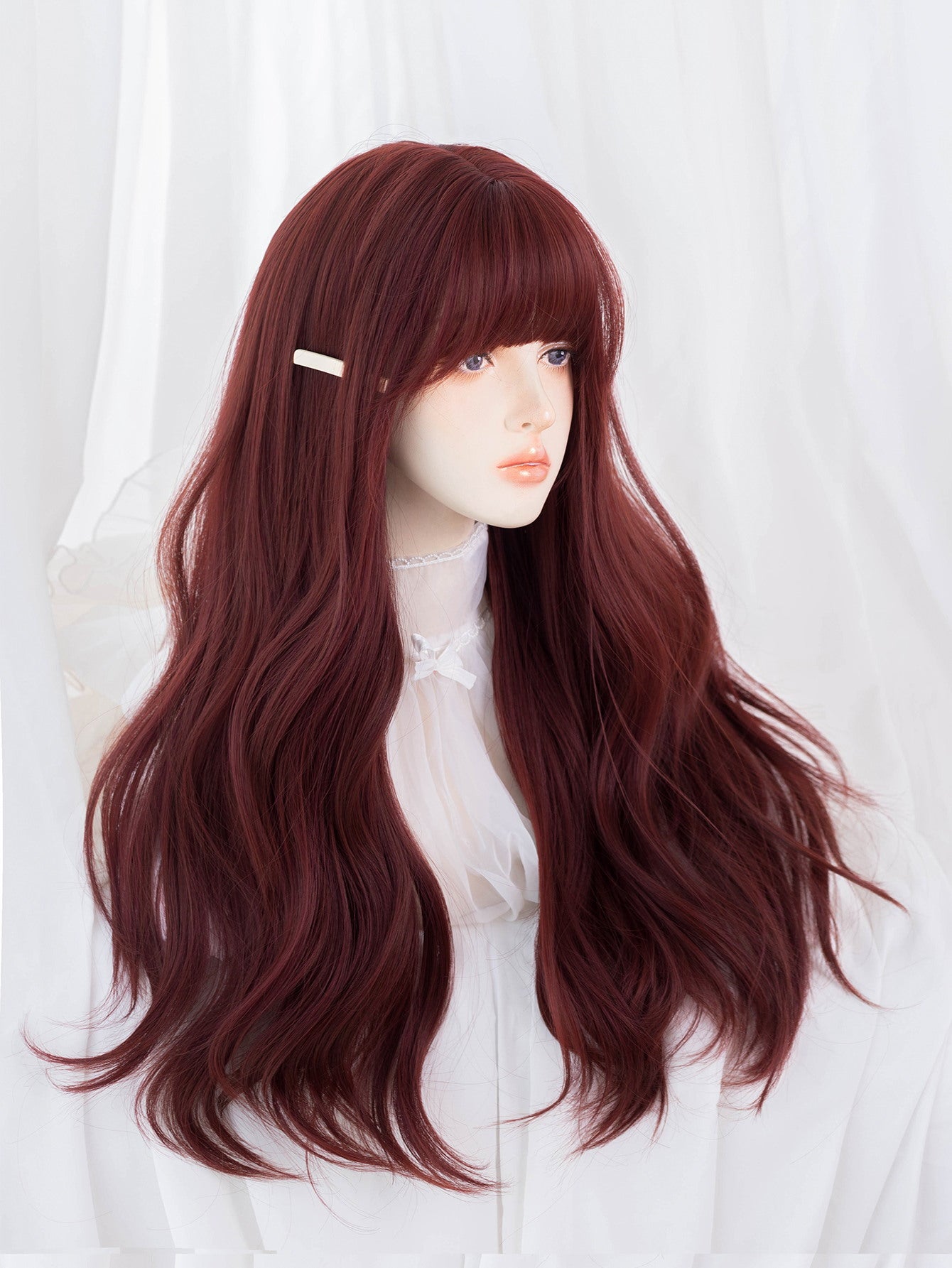 Borgoña Oscuro 73cm Pelo Rojo Ondulado - Peluca Natural