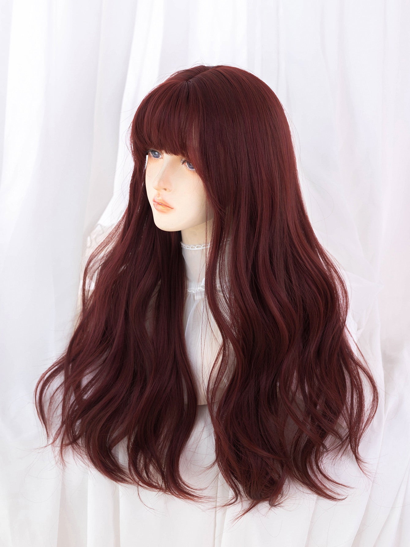 Borgoña Oscuro 73cm Pelo Rojo Ondulado - Peluca Natural