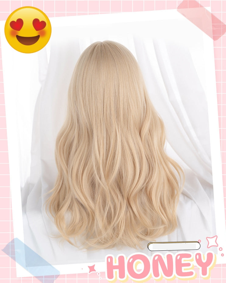 Champagne 63cm Honey Gold Wavy Hair with Cute Bangs - Natural Wig