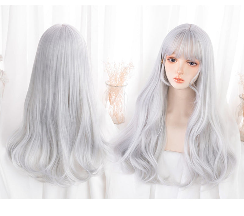 Silver White Natural Wavy Long Hair Wig