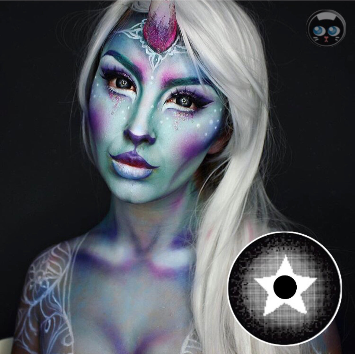 Stargazer 17mm Mini Sclera Lenses – Black with White Star Design