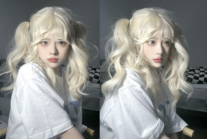 65cm Soft Blond Long Wavy Natural Hair Wig with Bangs