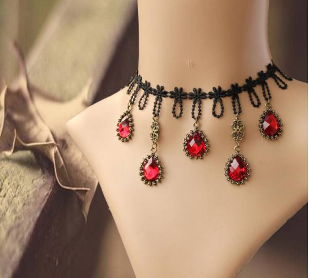 Elegant Red Diamond Gothic Choker / Necklace - Ohmykitty Online Store