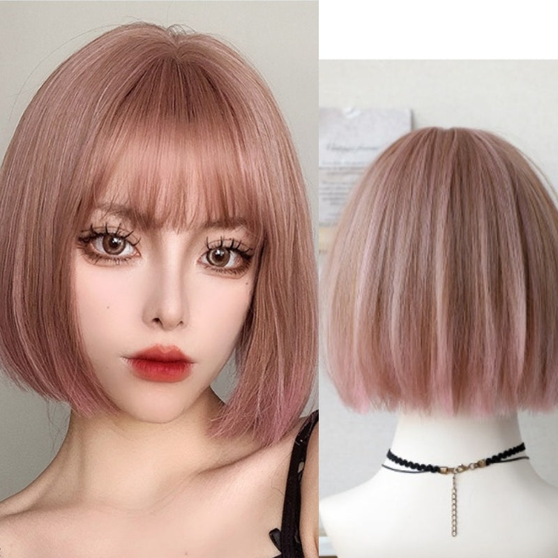 Quinn (28cm Golden Pink Bob Hair with Bangs) - Natural Wig