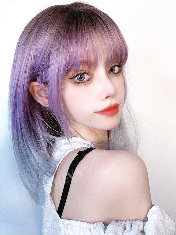 Lisa (37cm Purple Silver Gradient Shoulder Length Hair) - Natural Wig