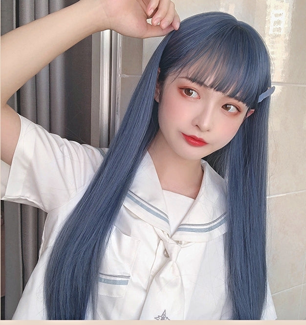 Raven (60cm Grayish Blue Long Straight Hair with Bangs) - Natural Wig