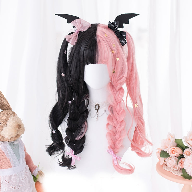 Duo Color Black Pink Long Wavy Wig - Lolita Wig