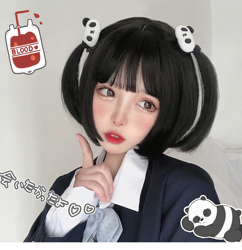 32cm Pure Black Bob Hair with Bangs - Natural Wig