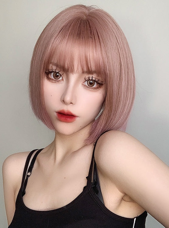 Quinn (28cm Golden Pink Bob Hair with Bangs) - Natural Wig