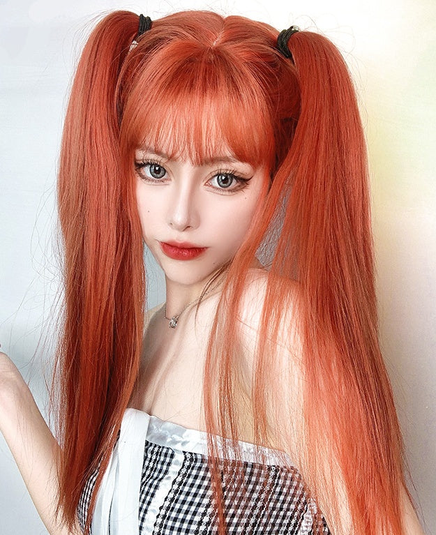 Sophia (70cm Orange Red Long Straight Hair with Bangs) - Lolita Wig