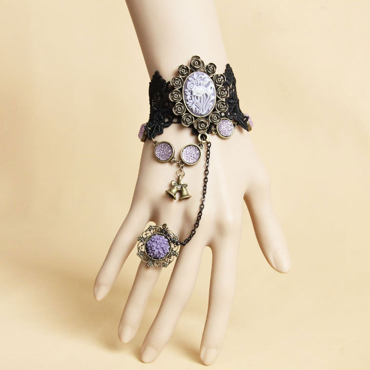 Purple Vintage style Gothic Hand Harness / bracelet + Ring - Ohmykitty Online Store