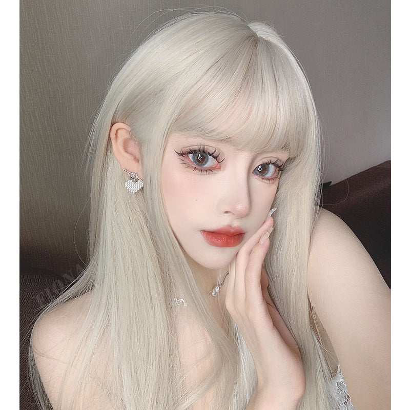 Kayla (72cm Thick Long straight Silver Blond hair with Pearl White Earloop Highlights) -Natural Wig