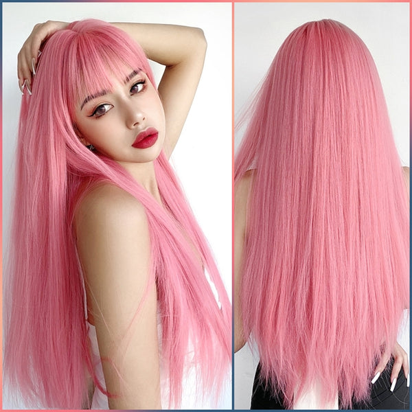 Long hair pink wig best sale