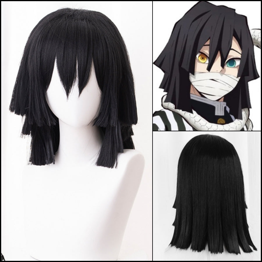 Demon Slayer-Peluca de cosplay de pelo negro Obanai Iguro 